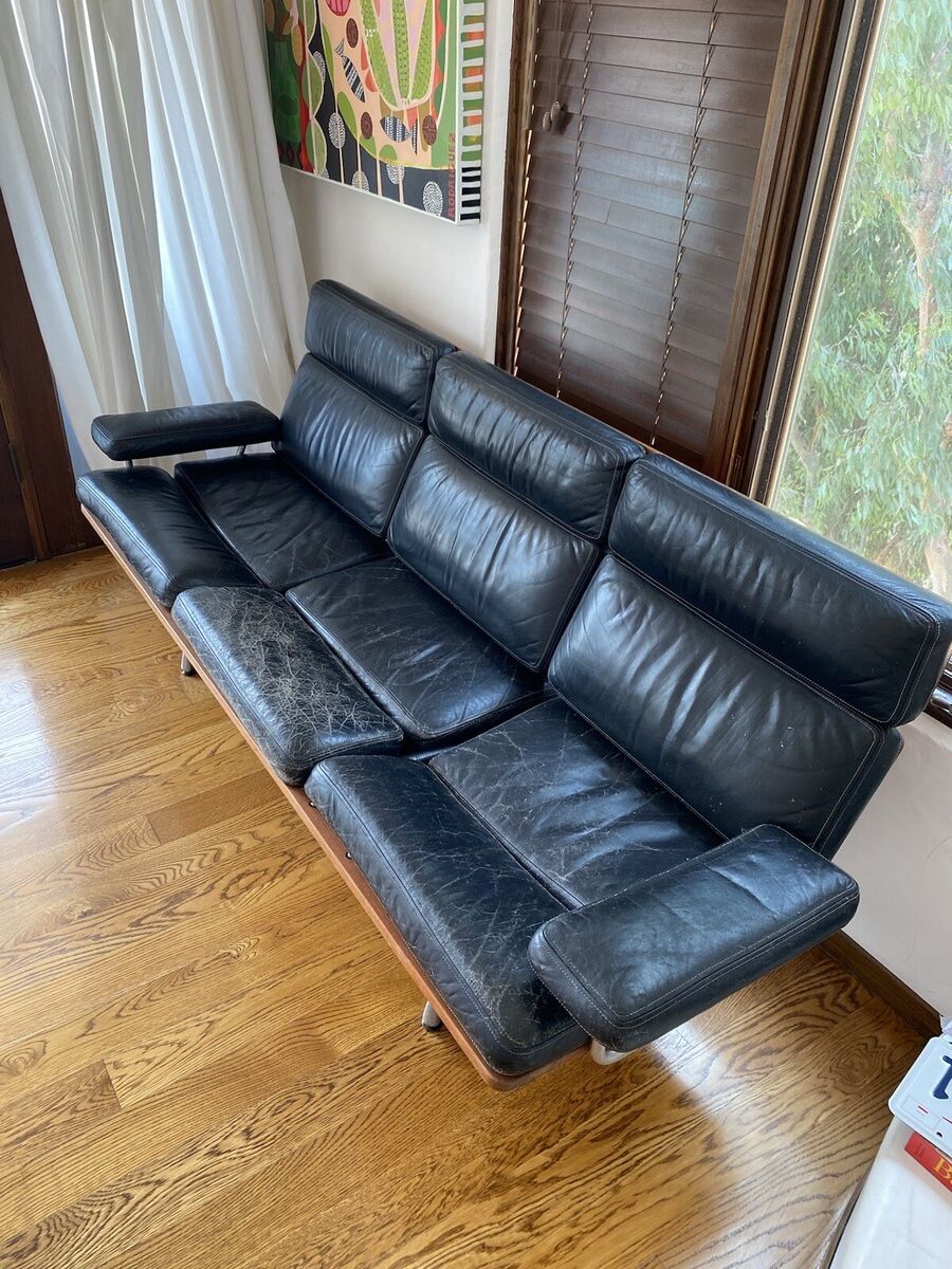 Eames Sofa 3 Seater In black Leather | eBay Eames Sofa 3 Seater In black Leather | eBay
