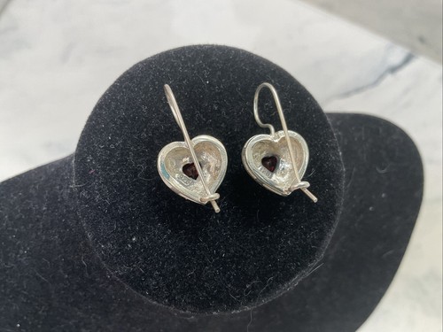 925 Sterling Silber Markasiten Granat Herz Ohrringe - Bild 4 von 8