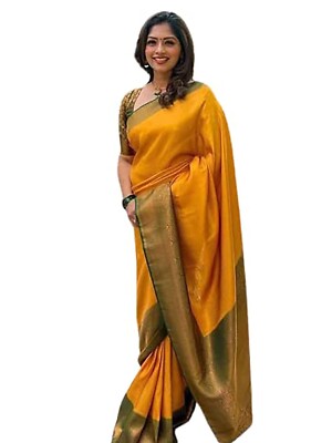 Women's Woven Design Kanjivaram Banarasi Silk Saree With Unstitched Blouse Piece