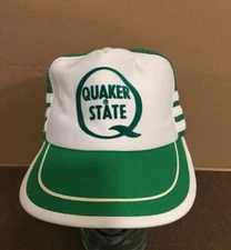 80’s Quaker State Promo Oil Three Stripe Snapback Trucker Mesh Hat Cap USA Made