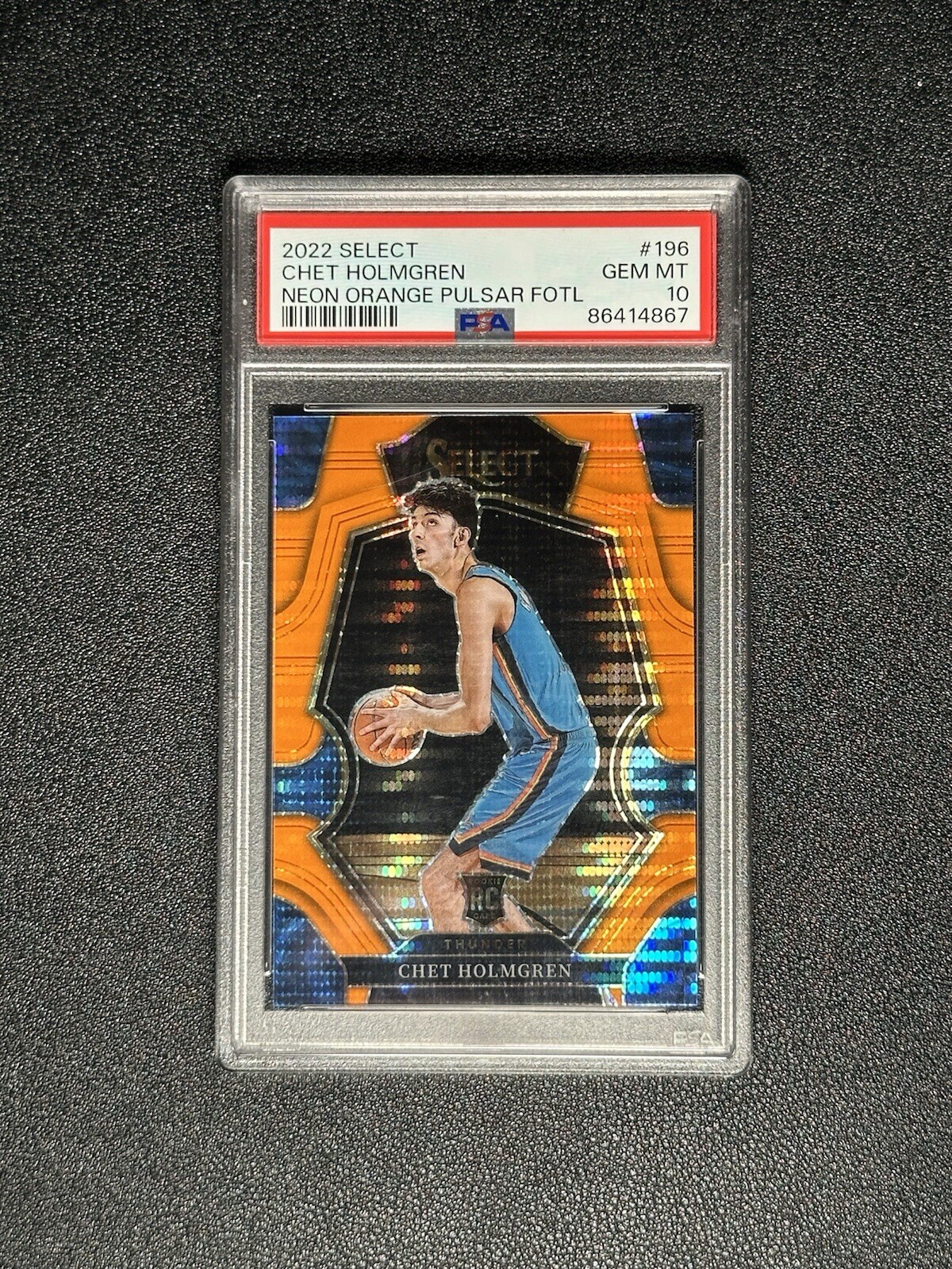 2022 Panini Select Chet Holmgren #196 Neon Orange Pulsar FOTL RC /15 PSA 10