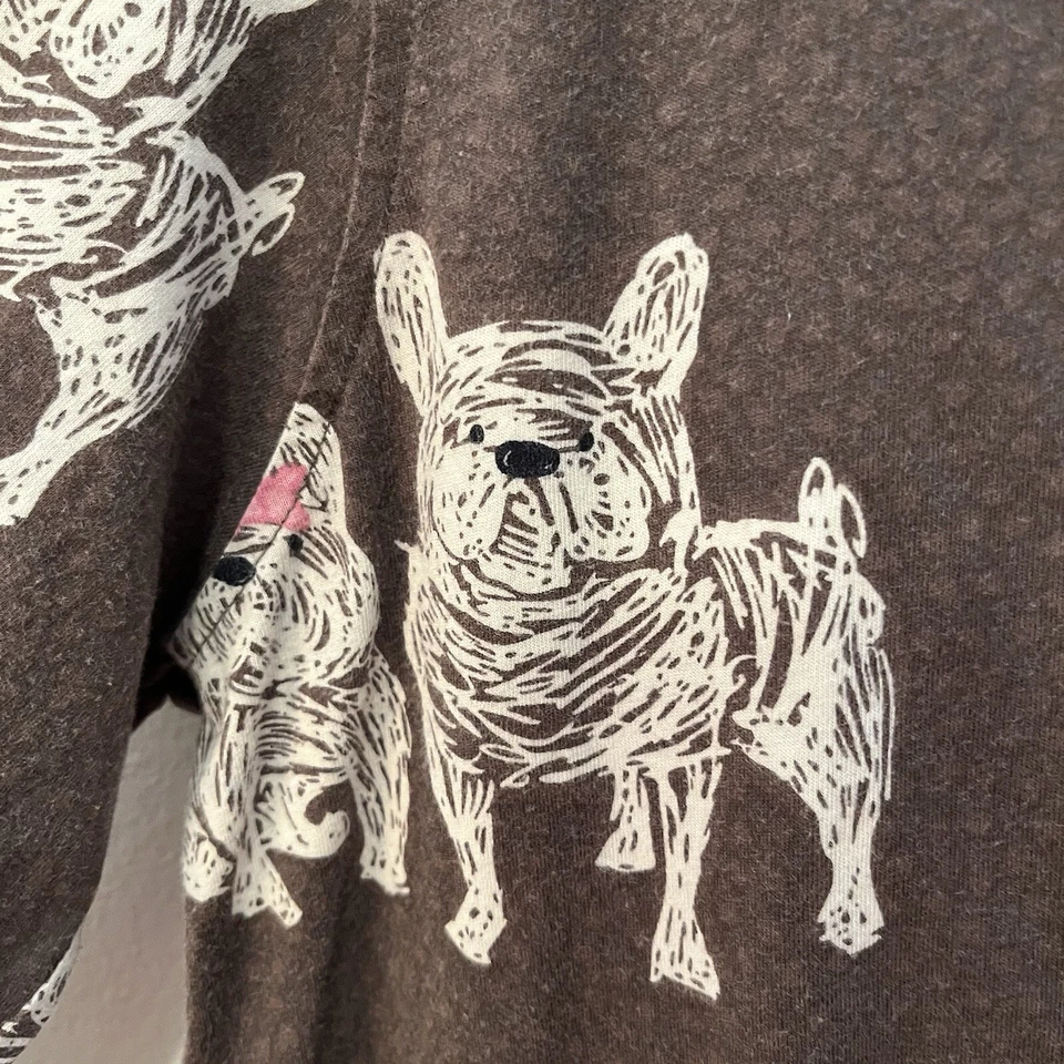 Tono Mujer Pijama Abotonado Camisa Dormir Bulldog Francés Talla M Marrón Rosa Algodón Foto 4 de 4
