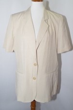 VTG 80s 90s Alfred Dunner Beige Short Sleeved Blazer Jacket USA Made Womens 14