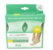 Spongeables Pedi-Scrub In A Sponge Citron Eucalyptus shea butter scrubber 2 pk