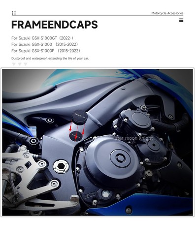 Frame Hole Cover Caps For Suzuki GSX-S1000 GSX-S1000F GSX-S1000GT GSXS1000 2015- - Picture 8 of 16