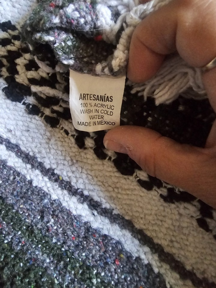 Authentic Mexican Rug Falsa Blanket Yoga Mat black white deep green