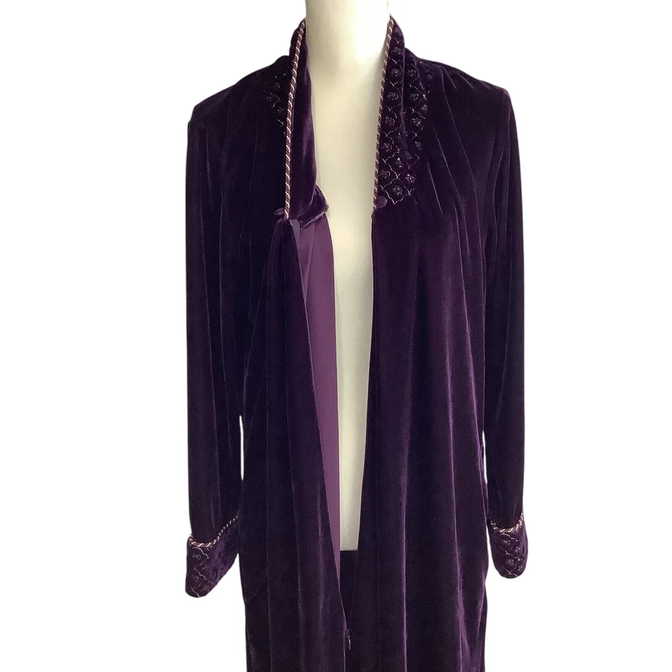 Camisón largo vintage de terciopelo abrigo bata púrpura dorado para mujer S 1/2 cremallera Foto 3 de 4