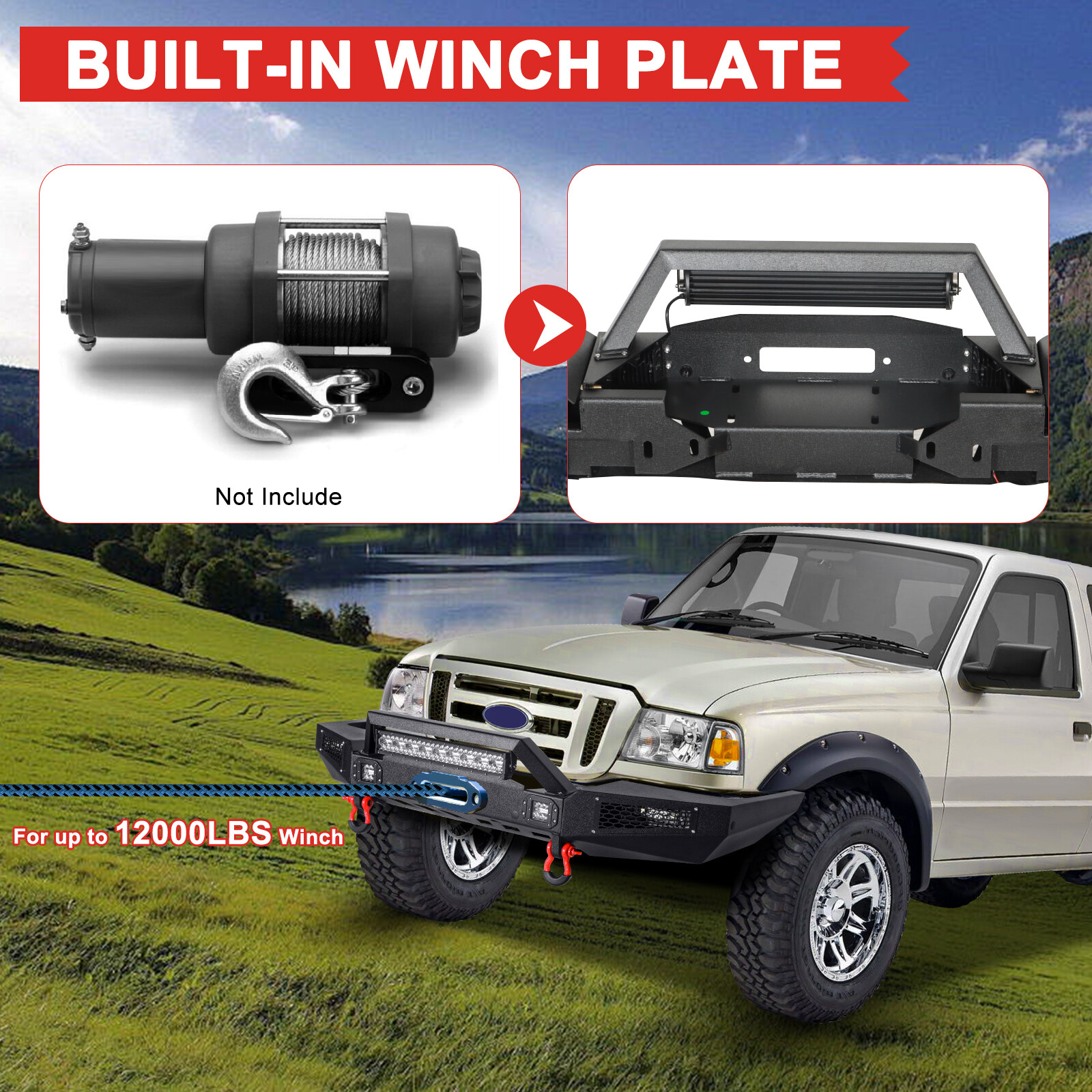 Steel Front Rear Bumper W/Winch Plate & LED Lights For 19982011 Ford