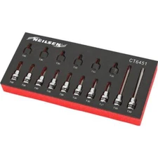 Neilsen 16pc Long Torx Bit Star Socket Set T30 Trx 3/8" Sockets 30mm - 100mm