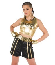 A Wish Come True Youth girls Gonna Fly N Gold two piece dance costume, Size MC