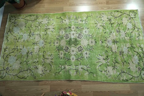 4x8 Vintage Green Rug, Wool Turkish Rug, Farmhouse Carpet, 4.07x7.97 ft. H-2829 - Picture 10 of 10