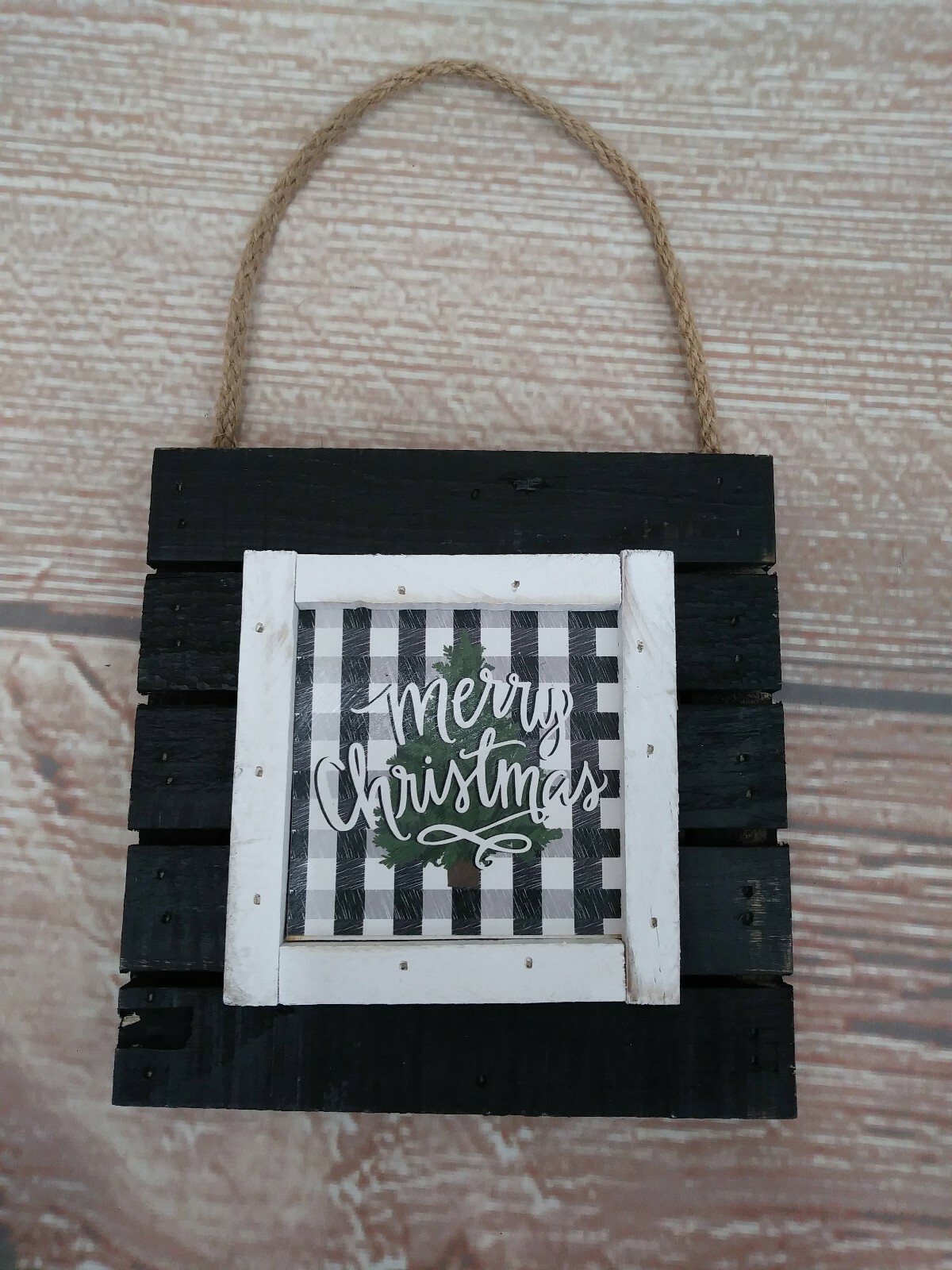 New! 'Merry Christmas Farmhouse Winter Holiday Wooden Pallet Sign Buffalo Check