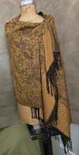 Gorgeous Butterscotch/Caramel Color Pashmina Shawl/Scarf/Wrap BLACK FRINGE