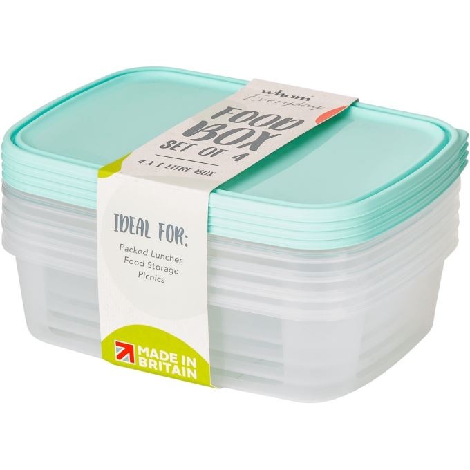 WHAM Everyday Food Box & Lid Clear/Blue 1L Set Of 4
