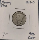 1919-d Mercury Silver Dime Rare Date 90% Silver