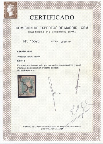 EDIFIL Nº 5 - MATASELLADO - CON CERTIFICADO DE AUTÉNTICIDAD -PRECIO 3.580 EUROS