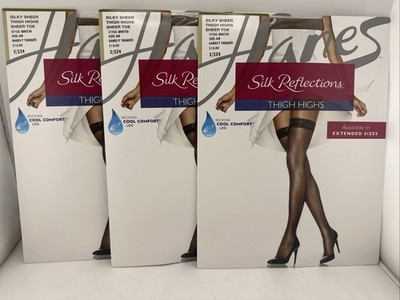 3 Hanes Silk Reflections Silky Sheer Thigh Highs Style 720 Size AB Barely There