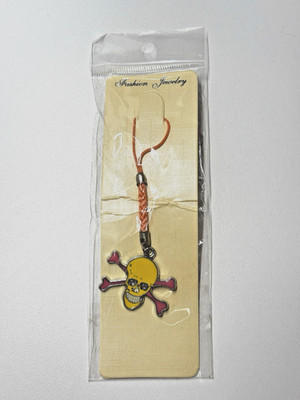 Skull and Crossbones Enamel Pendant Charm with String Loop - Yellow and Purple