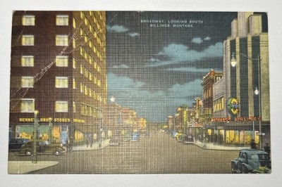 Vintage Postcard, Posted - Broadway, Looking South Billing s Montana