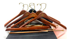 Lot of 7 Tom James Beverly Well Built Wooden Hangers Coats Suits Gold Hooks