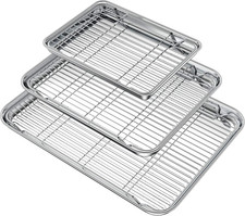 Baking Sheet with Rack Set 3 Pans  3 Racks , Stainless Steel Baking Pan Cookie