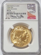 2009 GOLD MIKE CASTLE SIGNED NGC MS 70 EARLY RELEASES BUFFALO $50 COIN 1 OZ