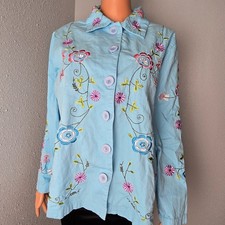 VTG BFA Classics Embroidered Floral Jacket Blue Cotton Women's XL Boho 90s