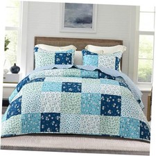 Patchwork Quilt King Size, Extra Soft Boho Floral King 96"x104" Blue