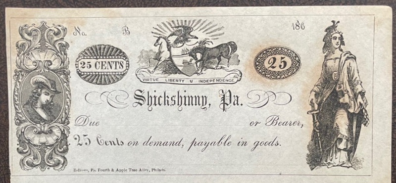 Unidentified Merchant, Shickshinny PA 25c, Hoober H367-4, Rarity R5