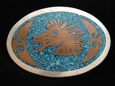 NH05164 VINTAGE 1970s HORSE HEAD SOUTHWESTERN DESIGN ART/FASHION BELT BUCKLE