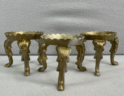 Gold Display Pedestal Stands Set 3 3in Metal Base for Bowl Candle Ball