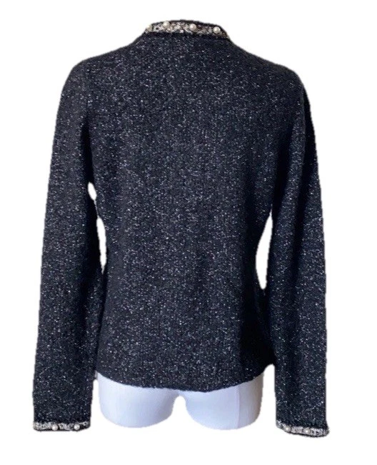 Cárdigan Love Token Negro Brillante Mezcla Lana Detalles Perla Talla M Elegante Otoño Foto 2 de 4