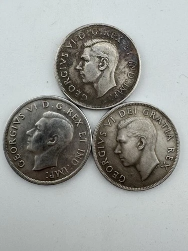 Coin set 3 Canada Dollar 1945 1947 1948  King George VI Canoe Design