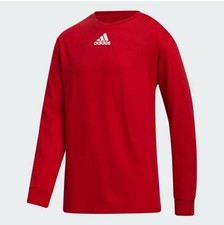 Adidas Badge Of Sport Logo Long Sleeve Red Cotton Athletic T-Shirt Mens Small