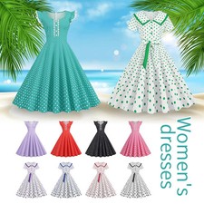 New Women Retro 50 60s Dresses Polka Dot Printed Vintage Dress Summer Robe Swing
