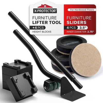 X-Protector Felt Furniture Sliders for Hard Floors & Furniture Lifter Tool | 4 P