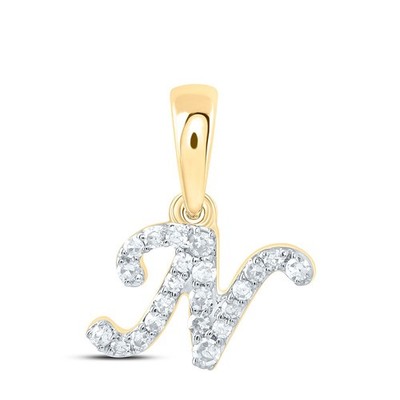 0,07 ctw natürlicher Diamant 0,35 g 10 k Gelbgold Initiale ''N'' Anhänger Buchstabe Charm