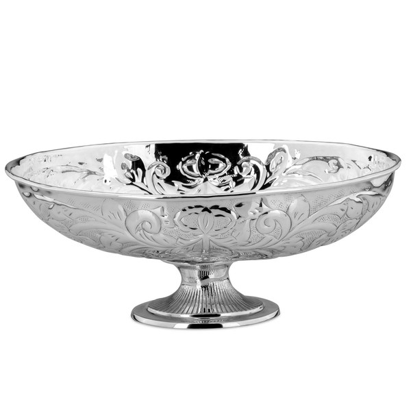Obst Schale 39X24.5 Cm Versilbert Dekoschale Auf Fuß Servierschale Blumen-Dekor-image