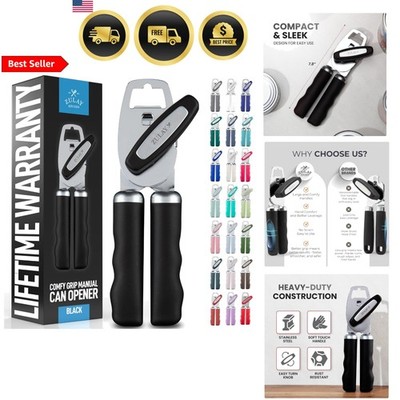 Heavy Duty Can Opener Kitchen Tool with Bottle Opener Stainless Steel Black