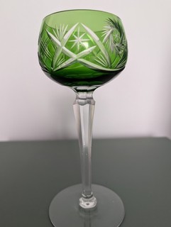Vintage Green Cut to Clear Hock Wine Glass