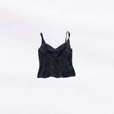 Vanity Fair Vintage Black Nylon Lace Inset Crop Cami Lingerie Size 38