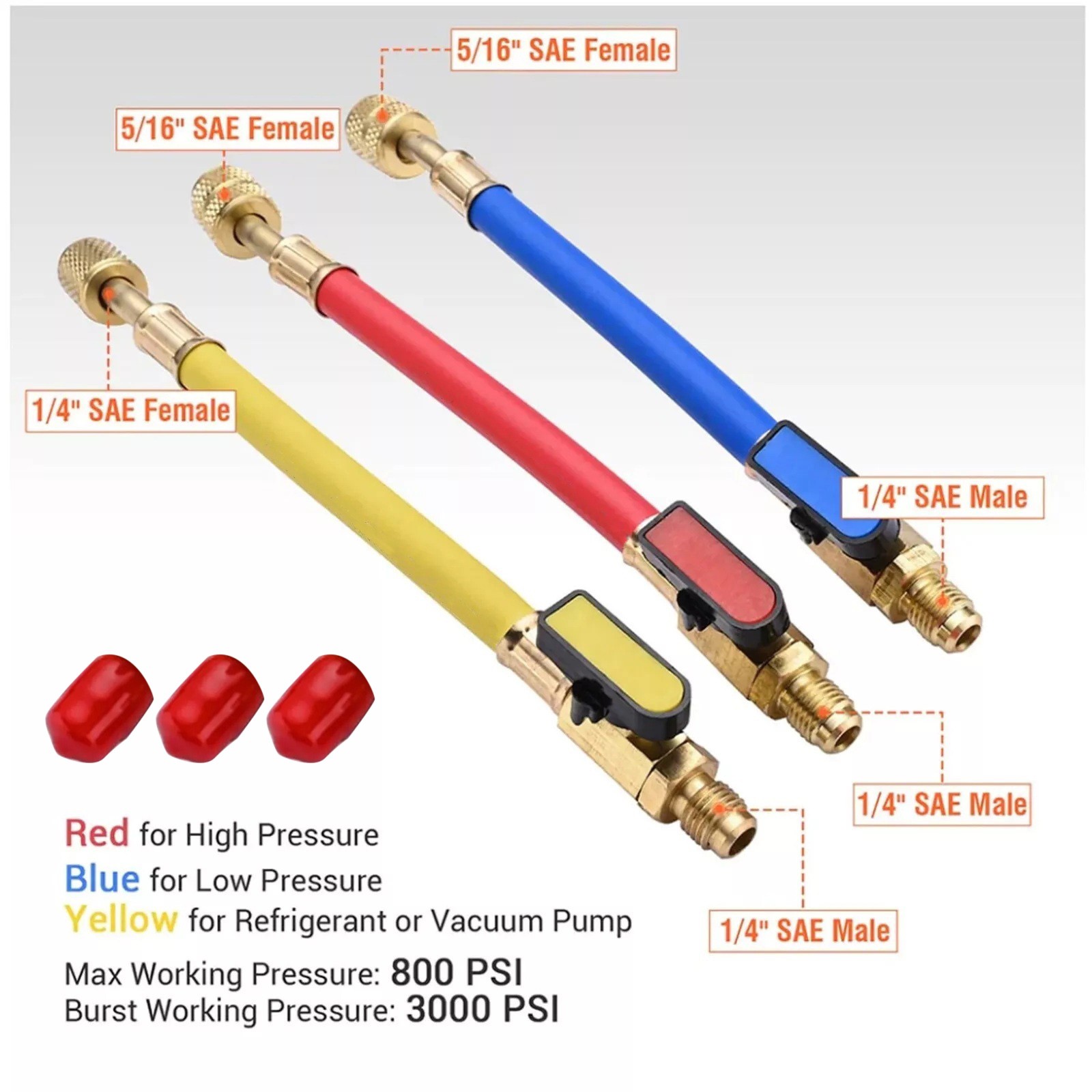 For R134A R410A R22 Refrigerants 1/4" SAE Ball Valves Hose Great Compatibility