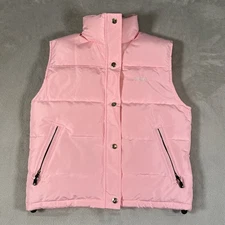 Peak Performance Down Puffer Vest Women's Size Small Pink Button Full Zip Nylon