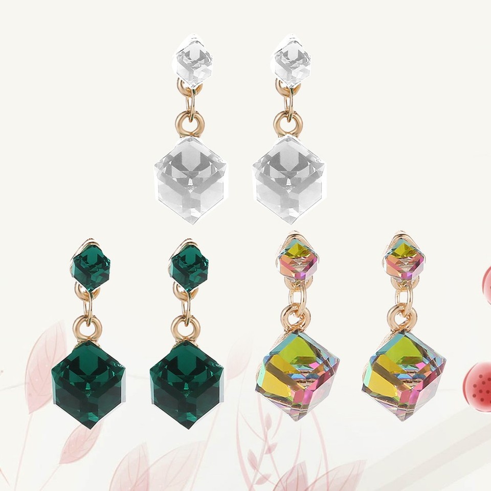3Pairs Assorted Color Square Earrings Durable Alloy Ear Studs Gift Set ...