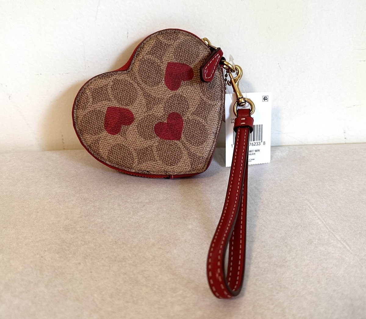 COACH CF283 Tan Rush Signature Heart Print Coated Canvas Coin