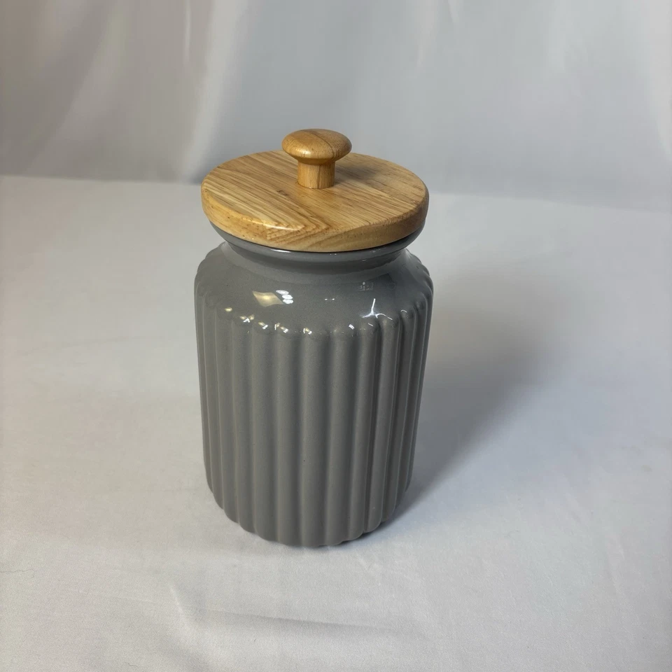 "Contenedor de gres umbral 7"" cocina baño bote tapa madera gris 7x4" Foto 2 de 4