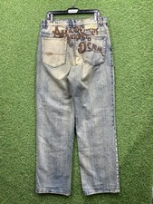 Vintage Akademiks Jeans Mens 32 Baggy Wide Leg Pocket Design Light Wash 2000s