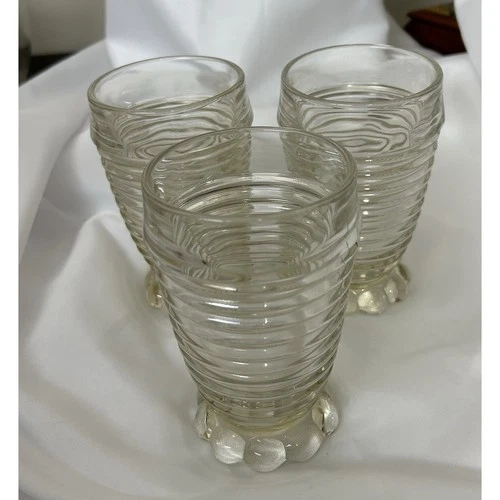 Vtg Anchor Hocking Manhattan Clear Depression Footed Tumblers