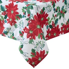 Laura Ashley Decorative Tablecloth, Wrinkle and 70" Round , Christmas Floral