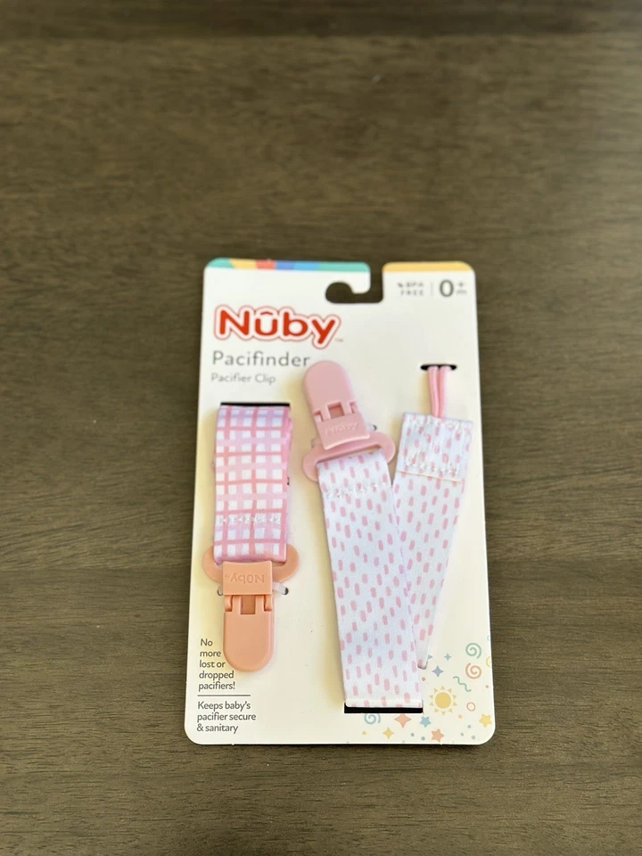 Nuby 2-Pk Pacifinder Pacifier Clips For Baby **Pink/White** NEW - Image 3 of 4